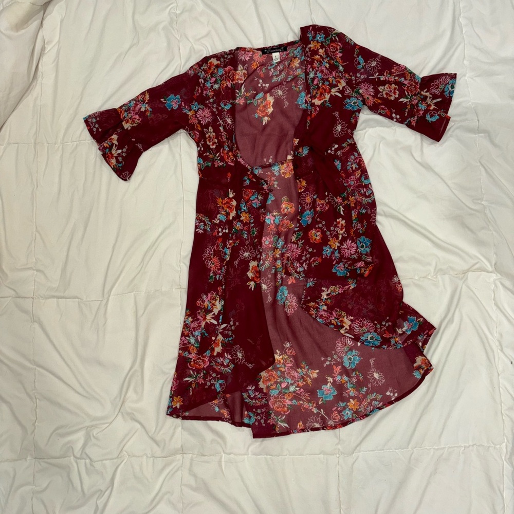Girls floral ruffled sleeve sheer cardigan